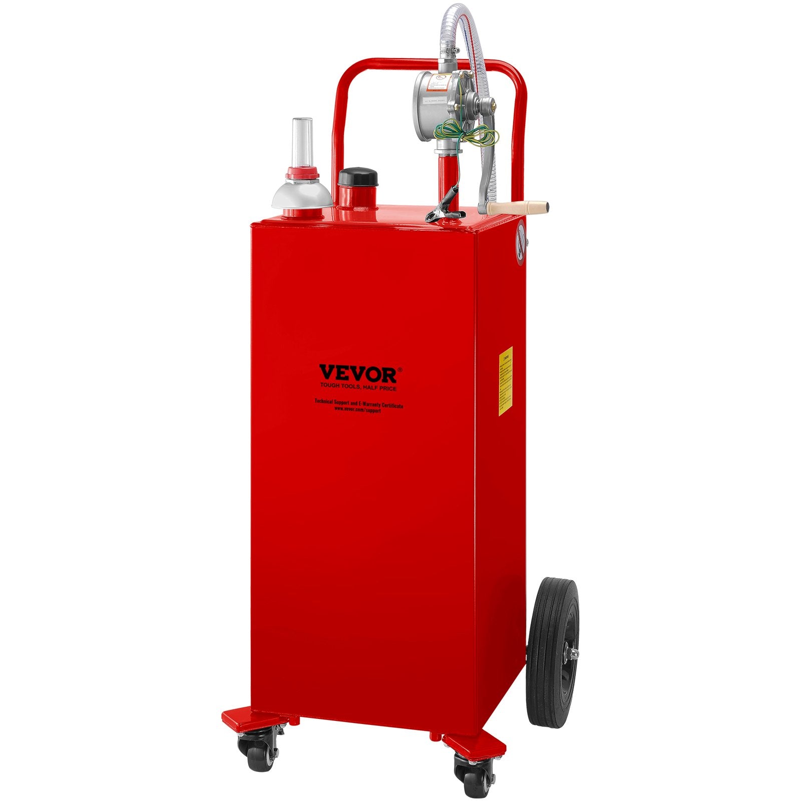 VEVOR 132 litre fuel tank on 4 wheels with manual pump - suitable for petrol, diesel, cars, lawnmowers, ATVs and boats, red