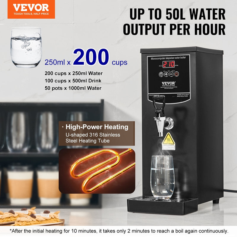 VEVOR 10L Elektriskais Karstā Ūdens Dispensers, Komerciāls Ūdens Boileris, Nerūsējošais Tērauds