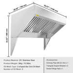 VEVOR komerciālais izplūdes ventilācijas sistēma 2,13 m, 201 nerūsējošais tērauds, ar 3 izņemamiem eļļas filtra tīkliem