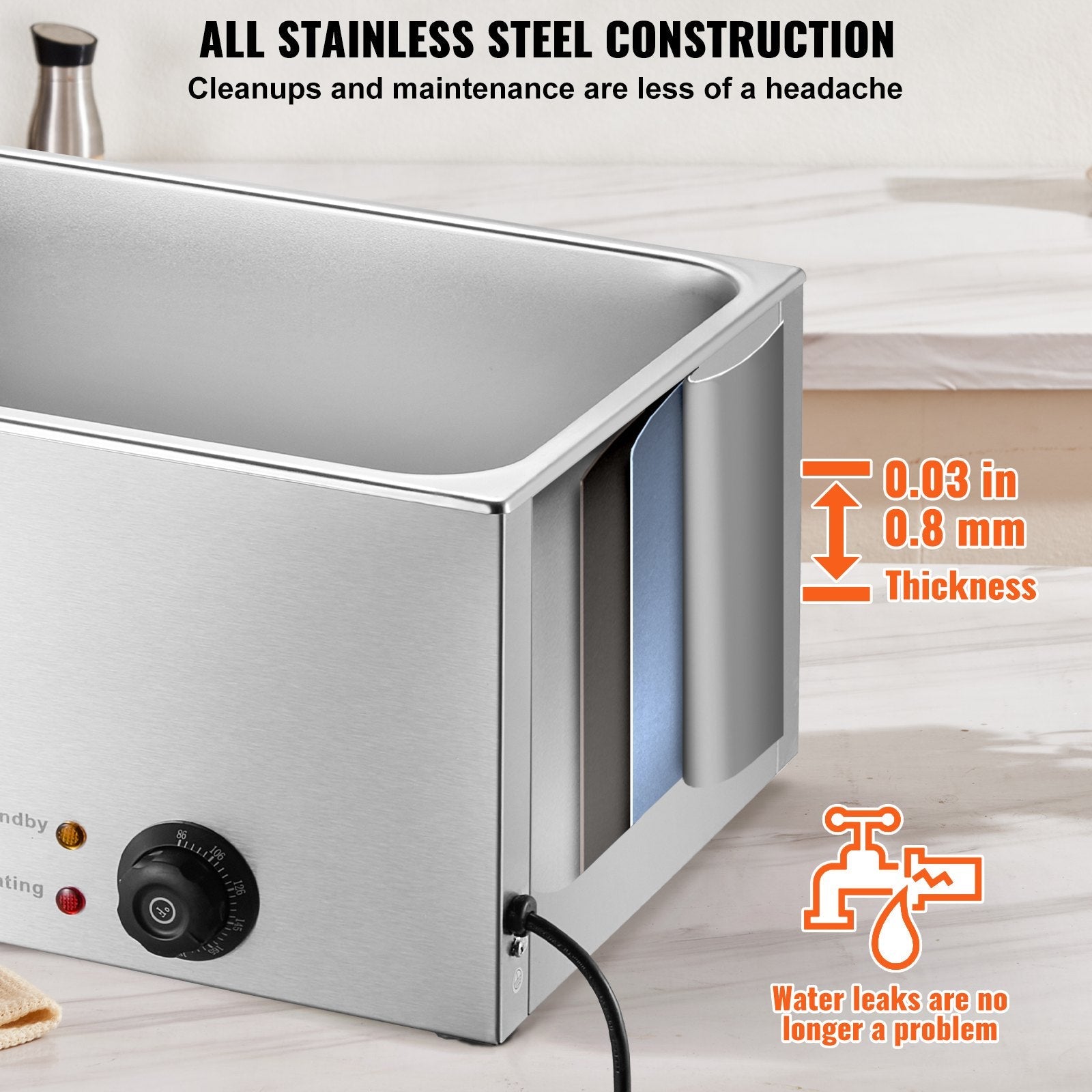 VEVOR komerciālais elektriskais ēdienu sildītājs, 18L, 1200W, Bain Marie
