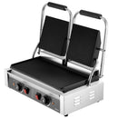 Komerciālais panini grils, 3600 W elektriskā sviestmaižu panna, nerūsējošā tērauda dubultā sviestmaižu prese, temperatūras regulēšana, 48 × 23 cm pilnībā rievota emaljas plate, piemērots hamburgeriem, steikam un bekonam