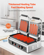 Komerciālais panini grils, 3600 W elektriskā sviestmaižu prese, nerūsējošais tērauds, temperatūras regulēšana, 48 × 23 cm gluda emaljas plat