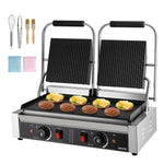 Komerciālais panini grils 3600 W, nerūsējošais tērauds, dubultais preses grils ar temperatūras kontroli, 48x23 cm emaljas plate