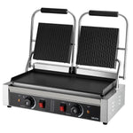 Komerciālais panini grils 3600 W, nerūsējošais tērauds, dubultais preses grils ar temperatūras kontroli, 48x23 cm emaljas plate