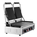 Komerciālais panini grils 3600 W, nerūsējošais tērauds, dubultais preses grils ar temperatūras kontroli, 48x23 cm emaljas plate