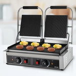 Komerciālais panini grils 3600 W, nerūsējošais tērauds, dubultais preses grils ar temperatūras kontroli, 48x23 cm emaljas plate