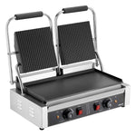 Komerciālais panini grils 3600 W, nerūsējošais tērauds, dubultais preses grils ar temperatūras kontroli, 48x23 cm emaljas plate