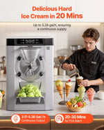VEVOR komerciāla galda saldējuma mašīna, 2000 W, 12–20 L/h, gelato un cietajam saldējumam, 6 L 304 nerūsējošā tērauda cilindrs, automātiskā tīrīšana, LED panelis