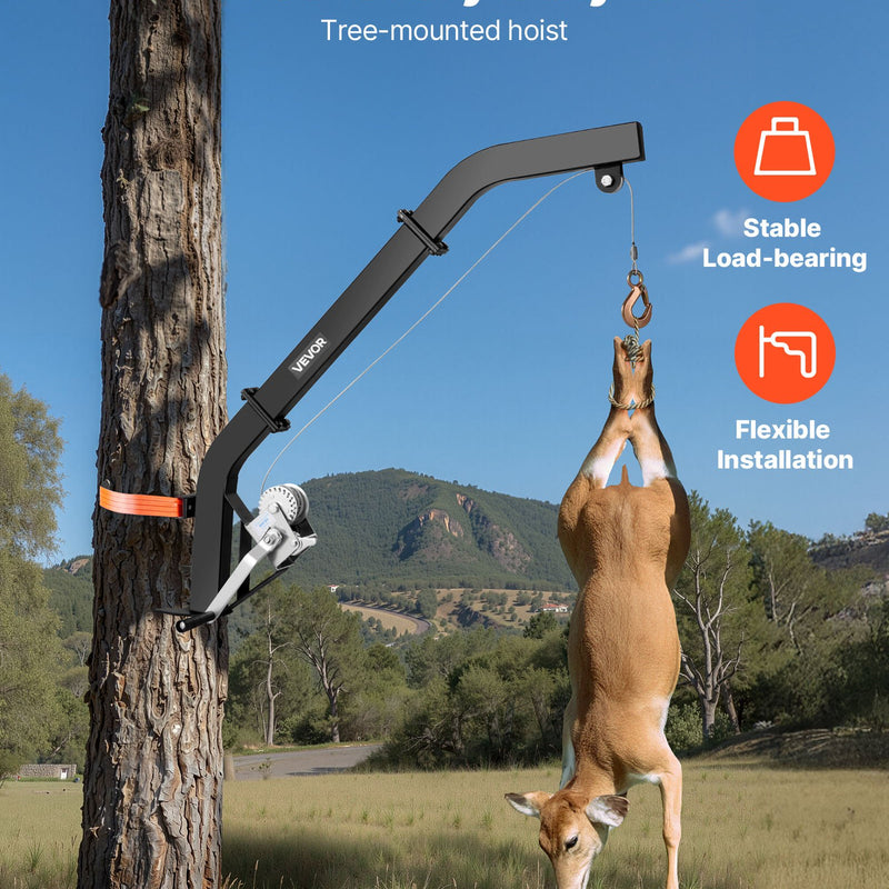 Подъемник для оленей на дереве грузоподъемностью 160 кг, лебедка с храповым ремнем, прочная стойка для перемещения, чистки, подвешивания и кормления оленей, черный