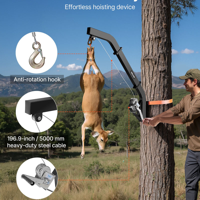 Подъемник для оленей на дереве грузоподъемностью 160 кг, лебедка с храповым ремнем, прочная стойка для перемещения, чистки, подвешивания и кормления оленей, черный