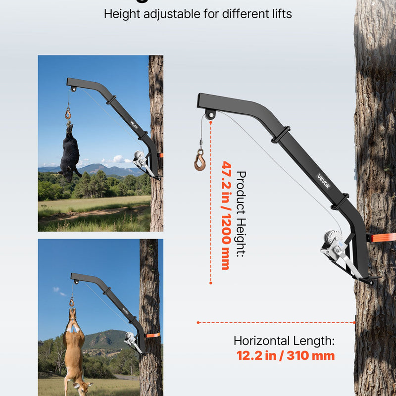 Подъемник для оленей на дереве грузоподъемностью 160 кг, лебедка с храповым ремнем, прочная стойка для перемещения, чистки, подвешивания и кормления оленей, черный