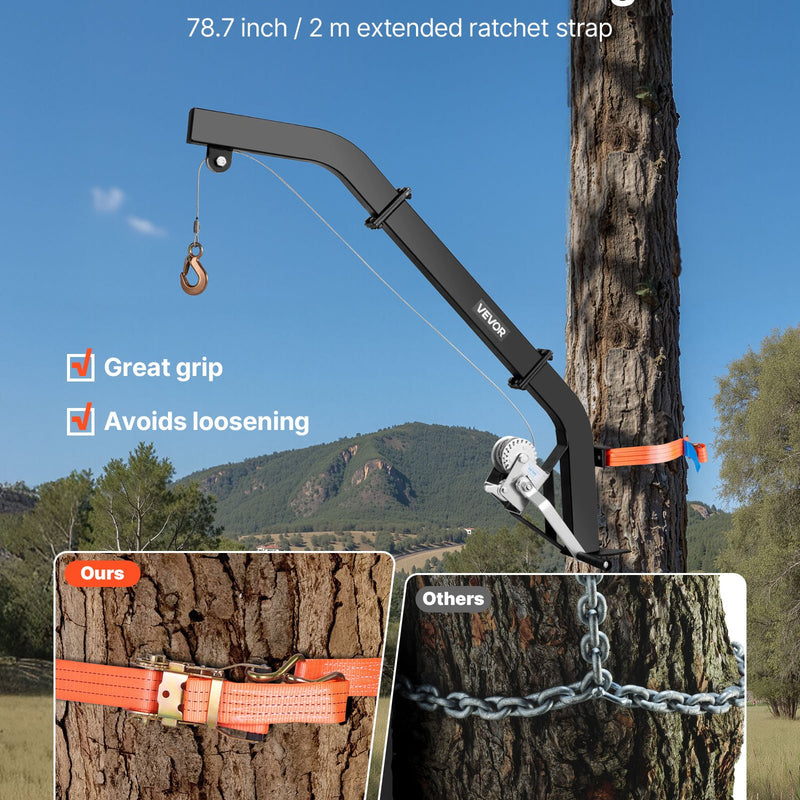Подъемник для оленей на дереве грузоподъемностью 160 кг, лебедка с храповым ремнем, прочная стойка для перемещения, чистки, подвешивания и кормления оленей, черный
