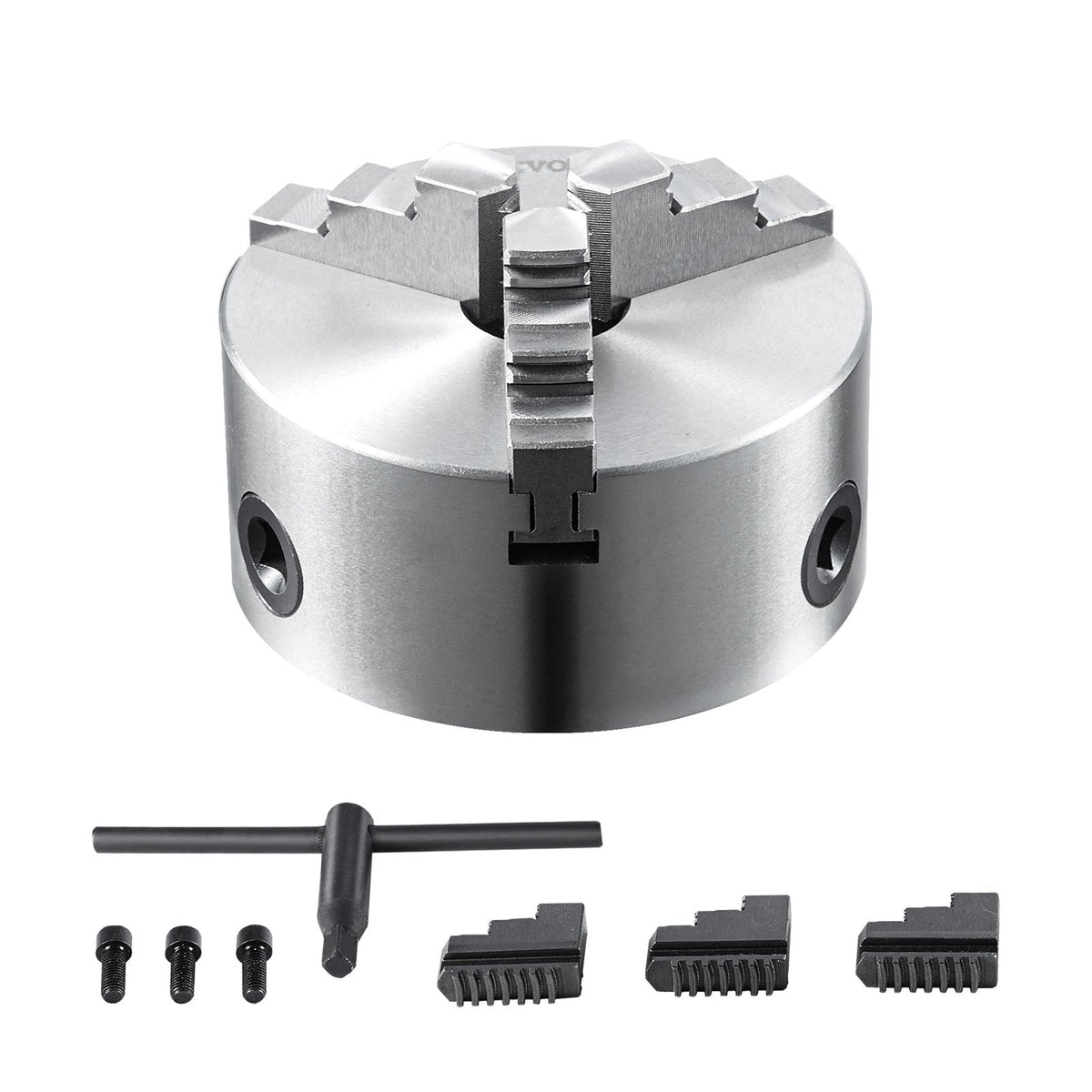 VEVOR 3-žokļu pašcentrējošā virpas patrona 160 mm, 3,5–160 mm satveršanas diapazons, ar atgriezeniskiem žokļiem un T-veida atslēgu, virpai/CNC/3D printerim/frēzei/urbjmašīnai