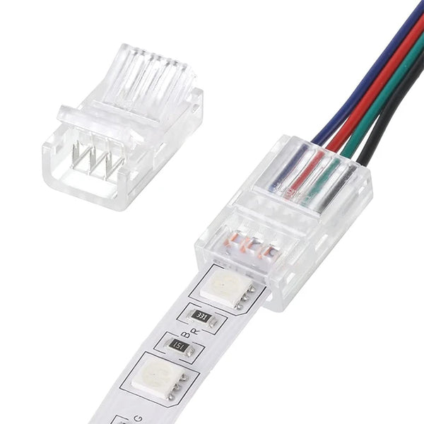 LED ribbon connector for RGB led ribbon connects the ribbon to the wires