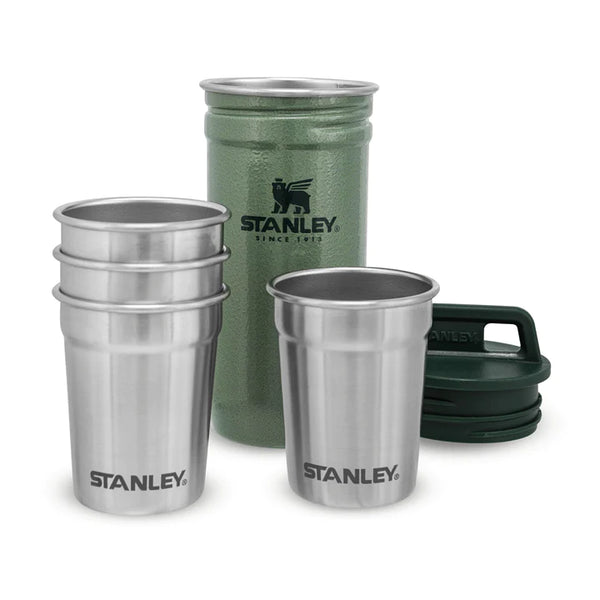 Stanley Vodka Glass Set Adventure, 4 glasses 59mL with storage frame green, stainless steel, 100% original