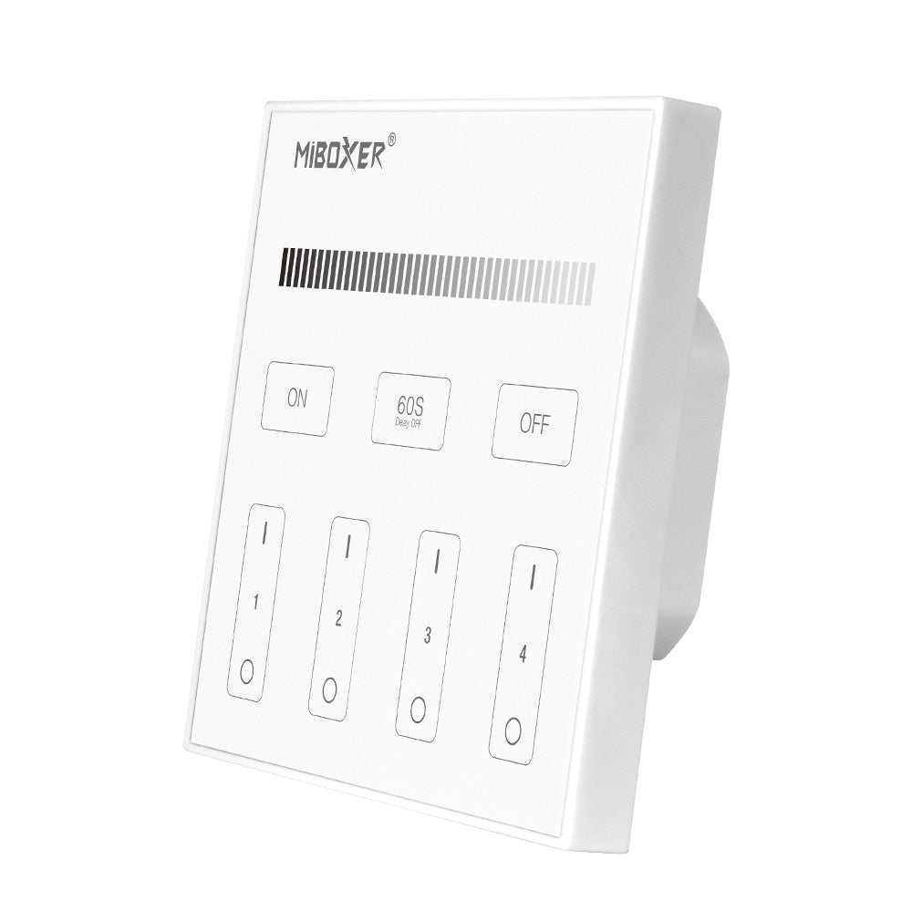 MiBoxer T1-W 2,4GHz sienas dimmeris, 4 zonas, 100–240V, balts