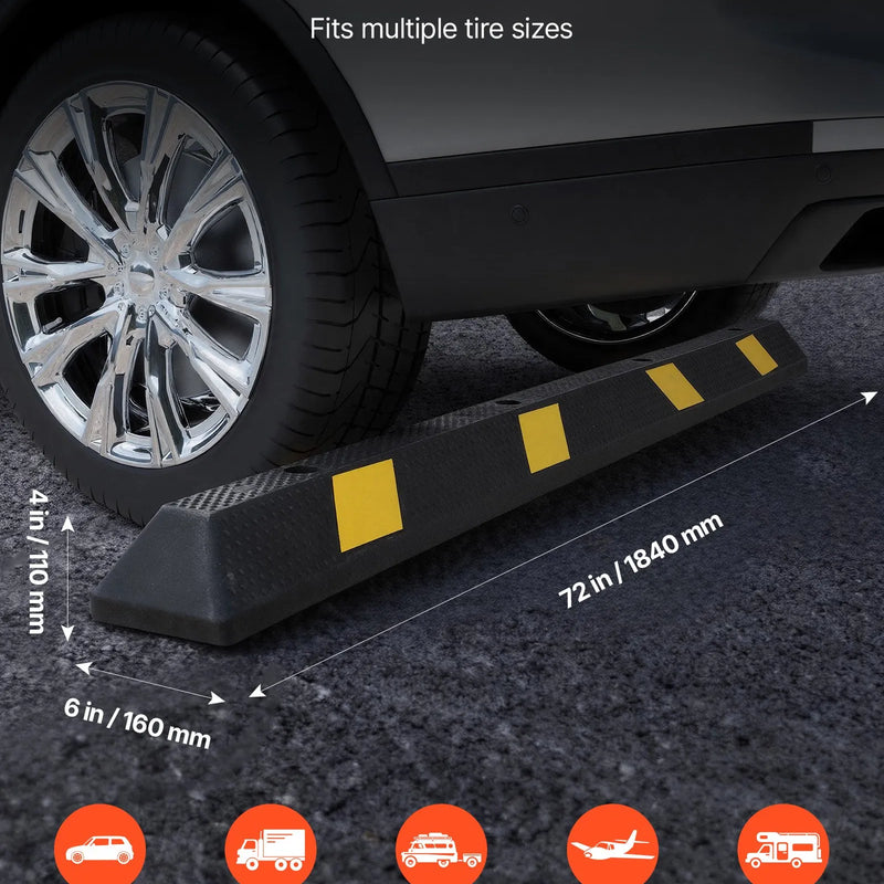 VEVOR gumijas stāvvietas apstādinātājs, 1840 mm, pastiprināts garāžas grīdas ierobežotājs ar atstarojošām joslām automašīnām, furgoniem un kravas transportam