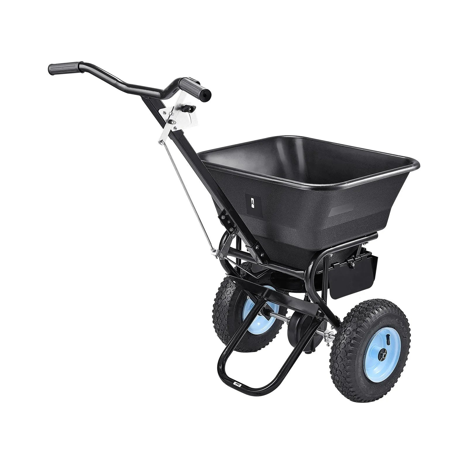 VEVOR stumjamais zāliena izkliedētājs ar 45,4 kg ietilpību, 0–3 m izkliedes platums, 33 cm visurgājēja pneimatiskās riepas, mēslojuma izkliedētājs ar tvertnes režģi sēklām, sālim un pretslīdes materiāliem