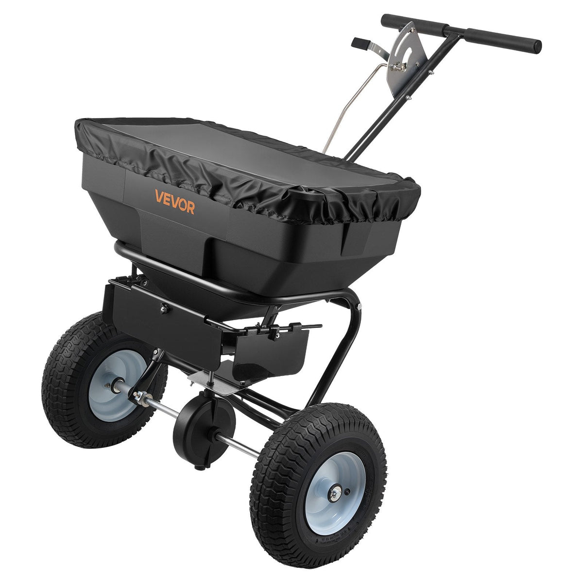 VEVOR stumjamais izkliedētājs ar 3,66 m izkliedes platumu, 33 cm visurgājēja riepas, regulējama padeves kontrole, 59 kg ietilpības tvertne, piemērots mēslojumam, sēklām un pretslīdes materiāliem