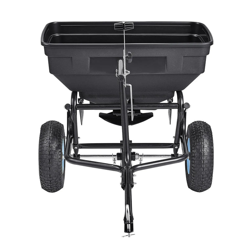 VEVOR piekabē velkams sadales sējējs, 59 kg ietilpība, dārza sējējs velkot vai stumjot ar 33 cm riepām, 30 regulējami iestatījumi un 3 m sadales platums, zāliena sējēji sēklām, mēslojumam, sālim un ledus kušanai