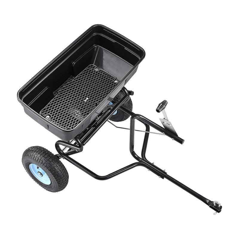 VEVOR piekabē velkams sadales sējējs, 59 kg ietilpība, dārza sējējs velkot vai stumjot ar 33 cm riepām, 30 regulējami iestatījumi un 3 m sadales platums, zāliena sējēji sēklām, mēslojumam, sālim un ledus kušanai
