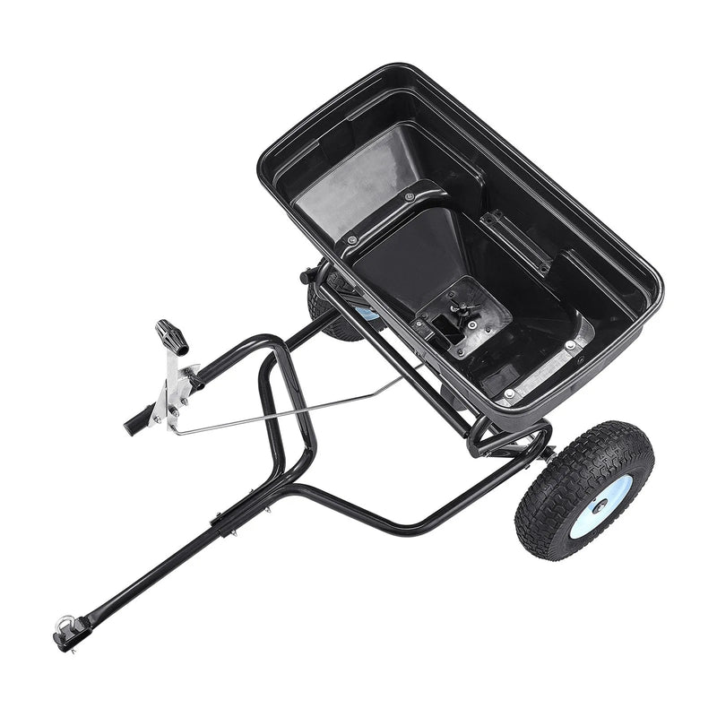 VEVOR piekabē velkams sadales sējējs, 59 kg ietilpība, dārza sējējs velkot vai stumjot ar 33 cm riepām, 30 regulējami iestatījumi un 3 m sadales platums, zāliena sējēji sēklām, mēslojumam, sālim un ledus kušanai