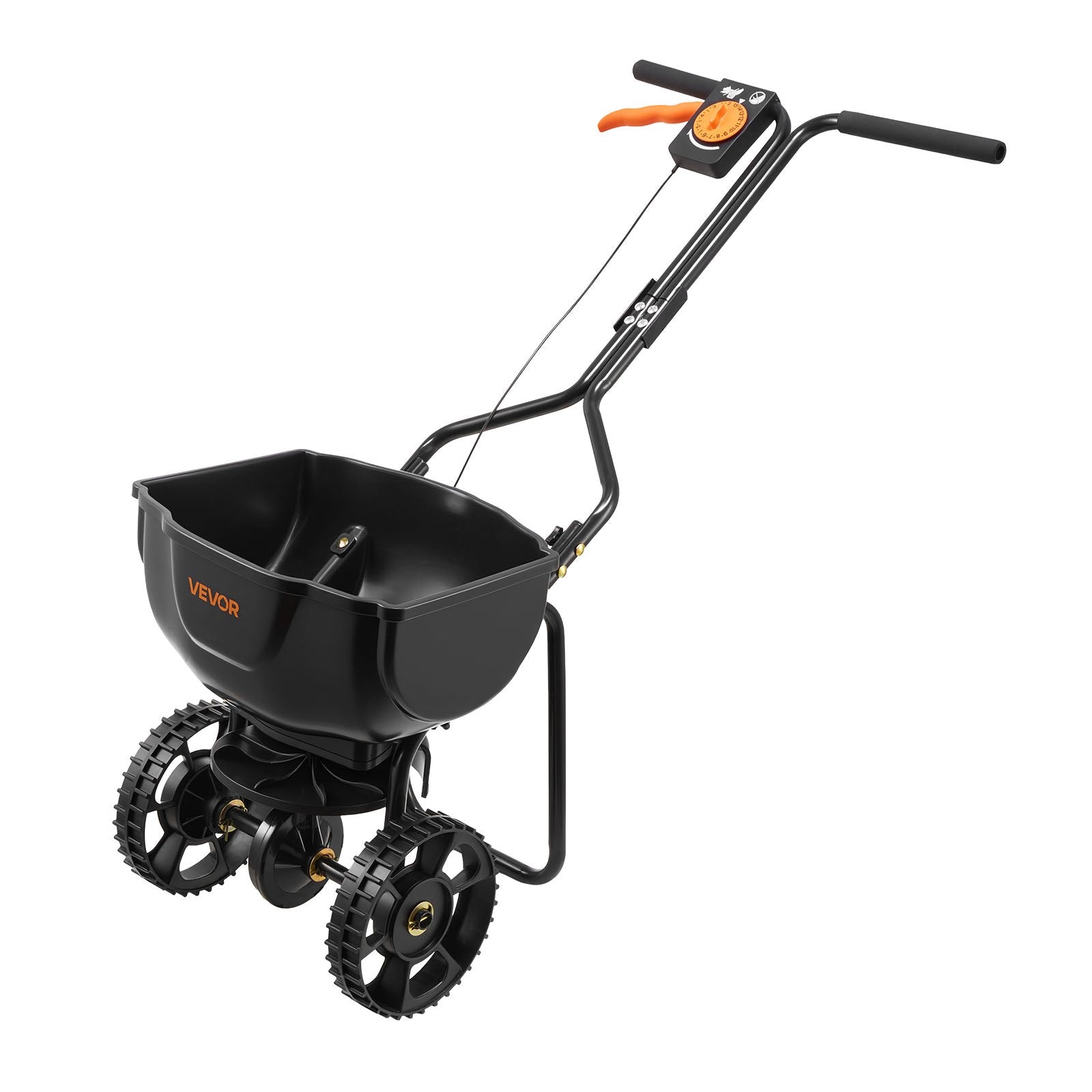 VEVOR stumjams zāliena sējējs, sadales platums 3 m, sējējs ar 59 kg kravas ietilpību un 25 cm visurgājēja riepām, stumjams dārza un zāliena sējējs sēklām, mēslojumam un nezāļu kontrolei