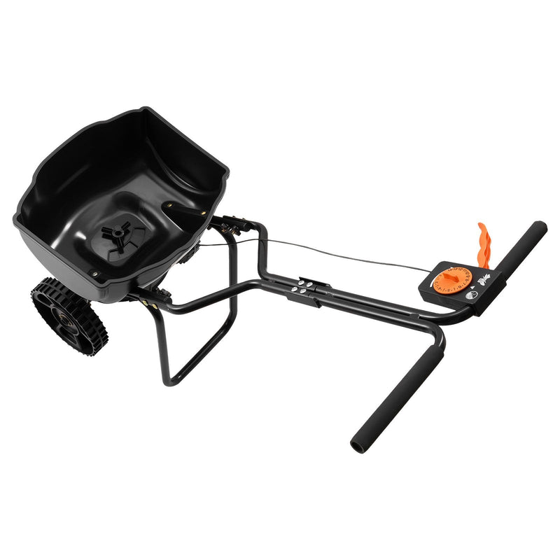 VEVOR stumjams zāliena sējējs, sadales platums 3 m, sējējs ar 59 kg kravas ietilpību un 25 cm visurgājēja riepām, stumjams dārza un zāliena sējējs sēklām, mēslojumam un nezāļu kontrolei
