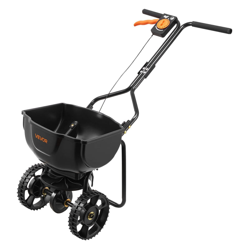 VEVOR stumjams zāliena sējējs, sadales platums 3 m, sējējs ar 59 kg kravas ietilpību un 25 cm visurgājēja riepām, stumjams dārza un zāliena sējējs sēklām, mēslojumam un nezāļu kontrolei