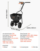 VEVOR stumjams zāliena sējējs, sadales platums 3 m, sējējs ar 59 kg kravas ietilpību un 25 cm visurgājēja riepām, stumjams dārza un zāliena sējējs sēklām, mēslojumam un nezāļu kontrolei
