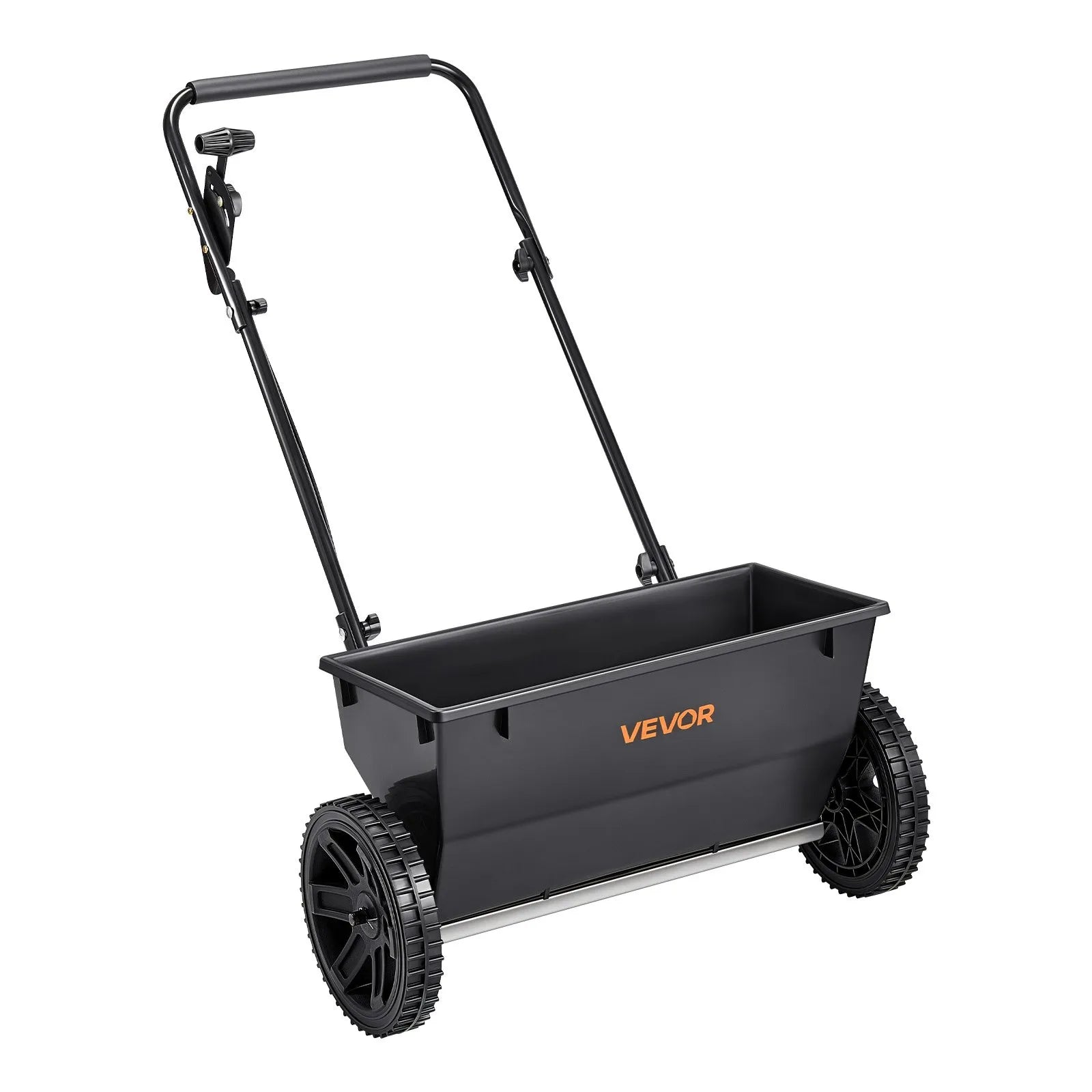VEVOR stumjamais mēslojuma un sēklu izkliedētājs, 22,7 kg ietilpība, pilienveida izkliede ar tvertnes režģi, 45,7 cm izkliedes platums un 30 regulēšanas pozīcijas, 25,4 cm visurgājēja riepas, dārzam un zālienam sēklām un mēslojumam