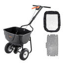 VEVOR stumjams sējējs, 27 kg ietilpība, stumjamais sējējs ar tvertnes režģi, sadales platums 0–3 m, 20 cm visurgājēja pneimatiskās riepas, dārza un zāliena sējējs sēklām un mēslojumam