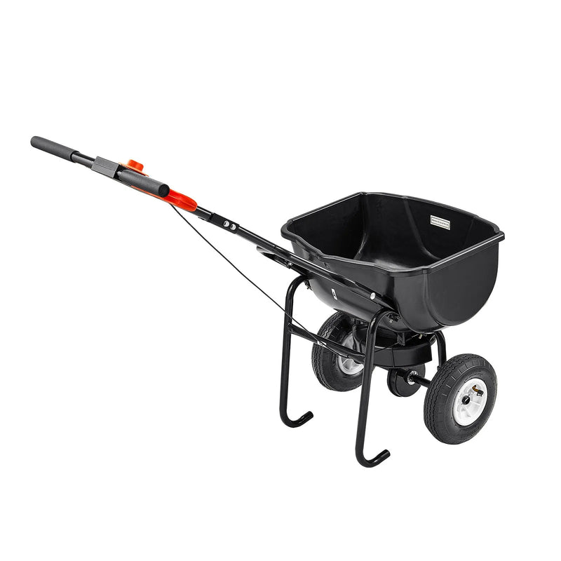 VEVOR stumjams sējējs, 27 kg ietilpība, stumjamais sējējs ar tvertnes režģi, sadales platums 0–3 m, 20 cm visurgājēja pneimatiskās riepas, dārza un zāliena sējējs sēklām un mēslojumam