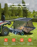 VEVOR piekabes tipa zāliena slaucītājs, 26,7 cm darba platums, 736 l liela savākšanas tvertne, regulējams slaucīšanas augstums, pastiprinātas konstrukcijas lapu un zāles savācējs ar iztukšošanas trosi, velkams zāles un gružu savācējs