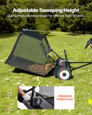 VEVOR piekabes tipa zāliena slaucītājs, 26,7 cm darba platums, 736 l liela savākšanas tvertne, regulējams slaucīšanas augstums, pastiprinātas konstrukcijas lapu un zāles savācējs ar iztukšošanas trosi, velkams zāles un gružu savācējs