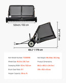 VEVOR piekabes tipa zāliena slaucītājs, 26,7 cm darba platums, 736 l liela savākšanas tvertne, regulējams slaucīšanas augstums, pastiprinātas konstrukcijas lapu un zāles savācējs ar iztukšošanas trosi, velkams zāles un gružu savācējs