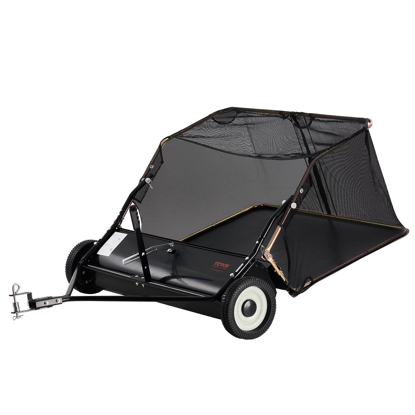 VEVOR 1070 mm piekabināms zāliena slaucītājs, 340 l liels zāles un lapu savācējs, pastiprinātas konstrukcijas lapu un zāles savācējs ar iztukšošanas trosi, regulējams slaucīšanas augstums gružu un zāles savākšanai