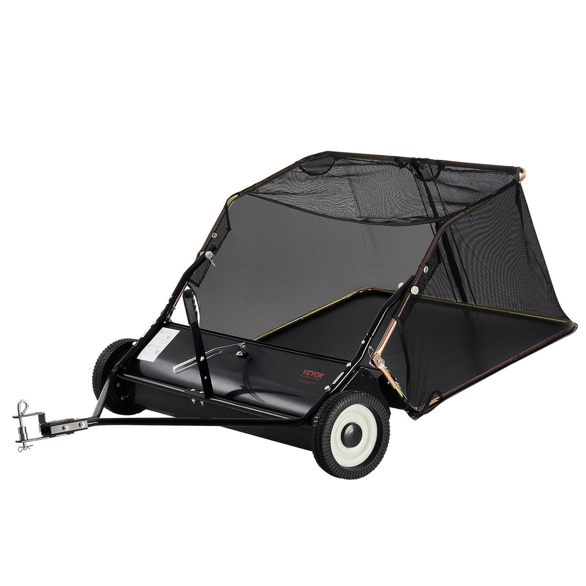 VEVOR 1070 mm piekabināms zāliena slaucītājs, 340 l liels zāles un lapu savācējs, pastiprinātas konstrukcijas lapu un zāles savācējs ar iztukšošanas trosi, regulējams slaucīšanas augstums gružu un zāles savākšanai