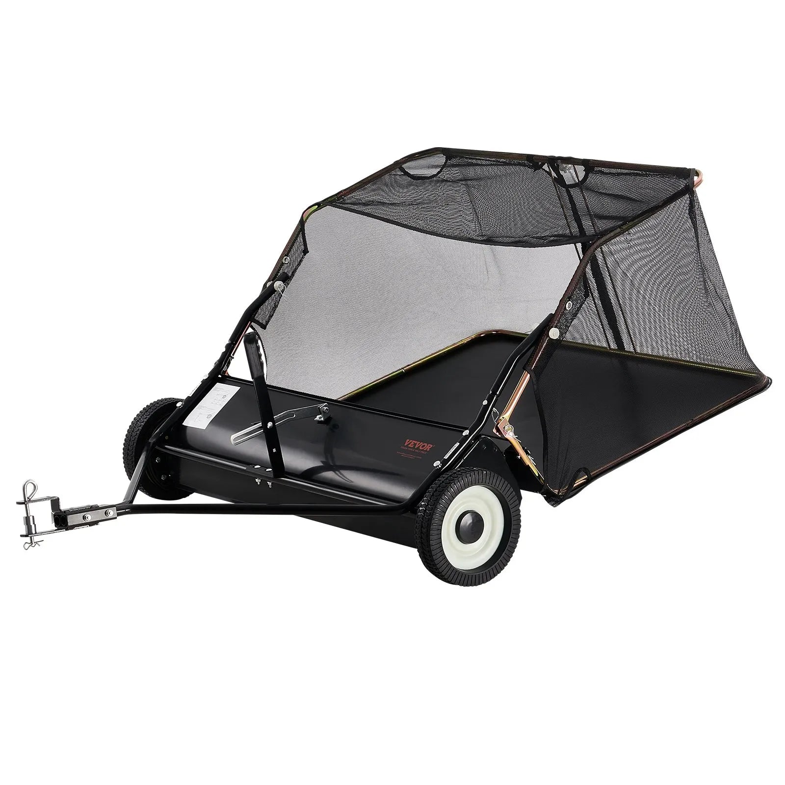 VEVOR 1070 mm piekabināms zāliena slaucītājs, 340 l liels zāles un lapu savācējs, pastiprinātas konstrukcijas lapu un zāles savācējs ar iztukšošanas trosi, regulējams slaucīšanas augstums gružu un zāles savākšanai