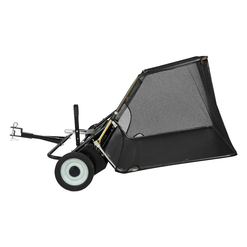 VEVOR piekabes tipa zāliena slaucītājs, 122 cm darba platums, 26 cu. ft savākšanas maiss, lapu un zāles savācējs ar iztukšošanas trosi, regulējams slaucīšanas augstums, dārzam un saimniecībai