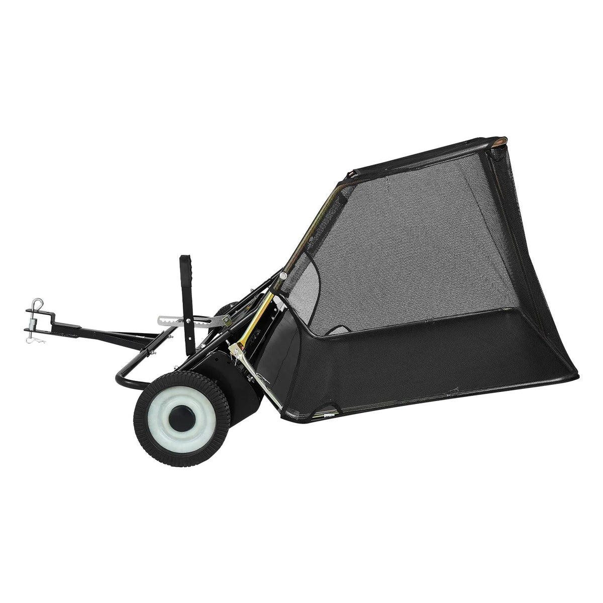 VEVOR piekabes tipa zāliena slaucītājs, 122 cm darba platums, 26 cu. ft savākšanas maiss, lapu un zāles savācējs ar iztukšošanas trosi, regulējams slaucīšanas augstums, dārzam un saimniecībai