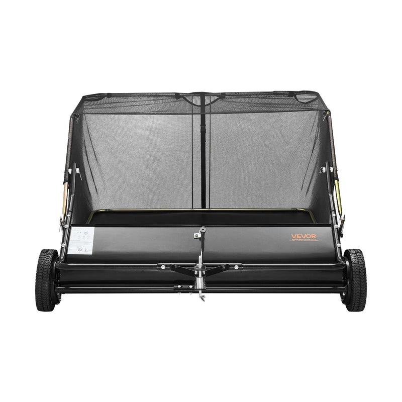 VEVOR piekabes tipa zāliena slaucītājs, 122 cm darba platums, 26 cu. ft savākšanas maiss, lapu un zāles savācējs ar iztukšošanas trosi, regulējams slaucīšanas augstums, dārzam un saimniecībai