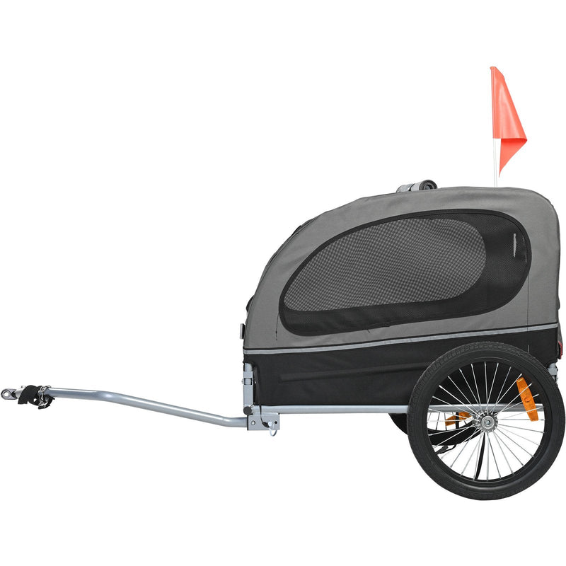 VEVOR Suņu velosipēdu piekabe, līdz 40 kg, salokāma, ar ātri noņemamiem riteņiem, universāla velosipēdu piestiprināšana, atstarojošie elementi, karogs, pelēka/melna
