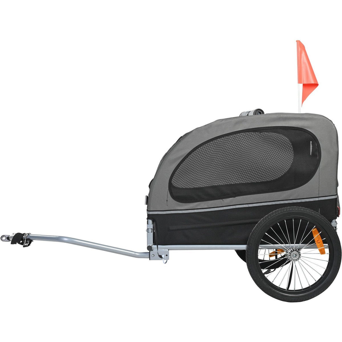 VEVOR Suņu velosipēdu piekabe, līdz 40 kg, salokāma, ar ātri noņemamiem riteņiem, universāla velosipēdu piestiprināšana, atstarojošie elementi, karogs, pelēka/melna