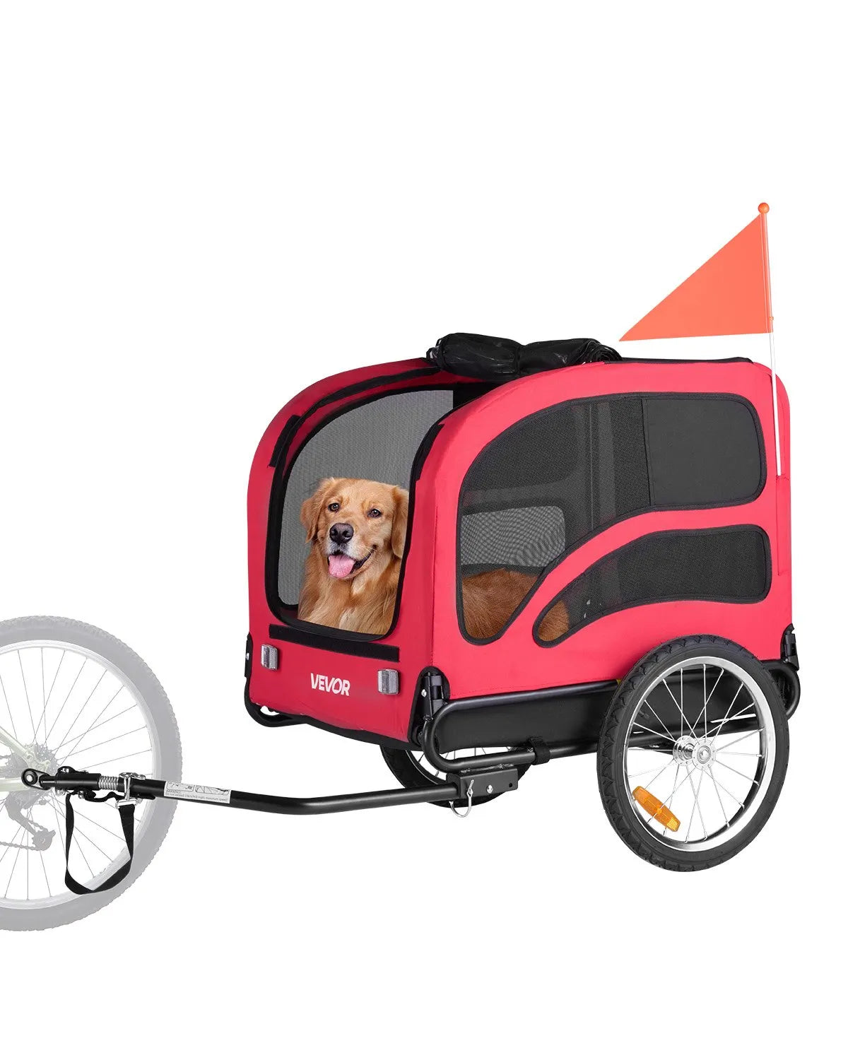 VEVOR suņu velopiekabe ar līdz 45 kg kravnesību, salokāms rāmis ar ātrās atvienošanas riteņiem, universāls velosavienotājs, atstarotājs, karogs un iekšējā pavada