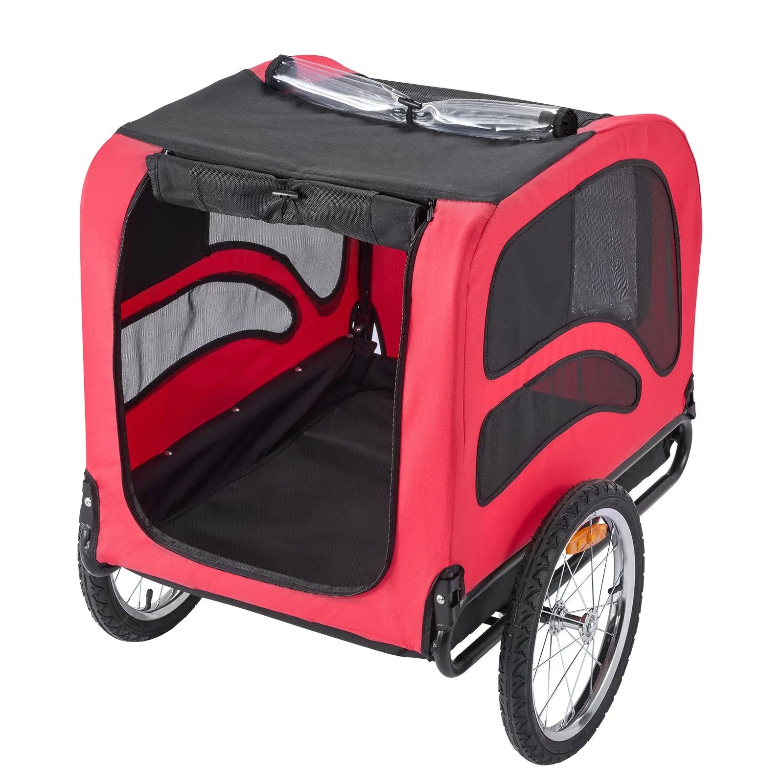VEVOR suņu velopiekabe ar līdz 45 kg kravnesību, salokāms rāmis ar ātrās atvienošanas riteņiem, universāls velosavienotājs, atstarotājs, karogs un iekšējā pavada