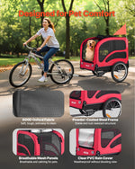 VEVOR suņu velopiekabe ar līdz 45 kg kravnesību, salokāms rāmis ar ātrās atvienošanas riteņiem, universāls velosavienotājs, atstarotājs, karogs un iekšējā pavada