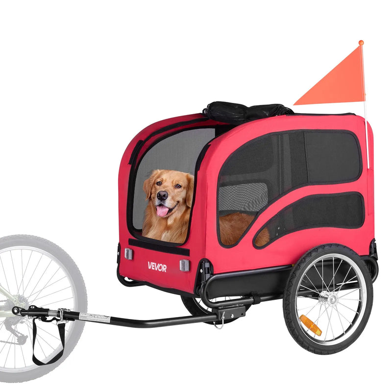 VEVOR suņu velopiekabe ar līdz 45 kg kravnesību, salokāms rāmis ar ātrās atvienošanas riteņiem, universāls velosavienotājs, atstarotājs, karogs un iekšējā pavada