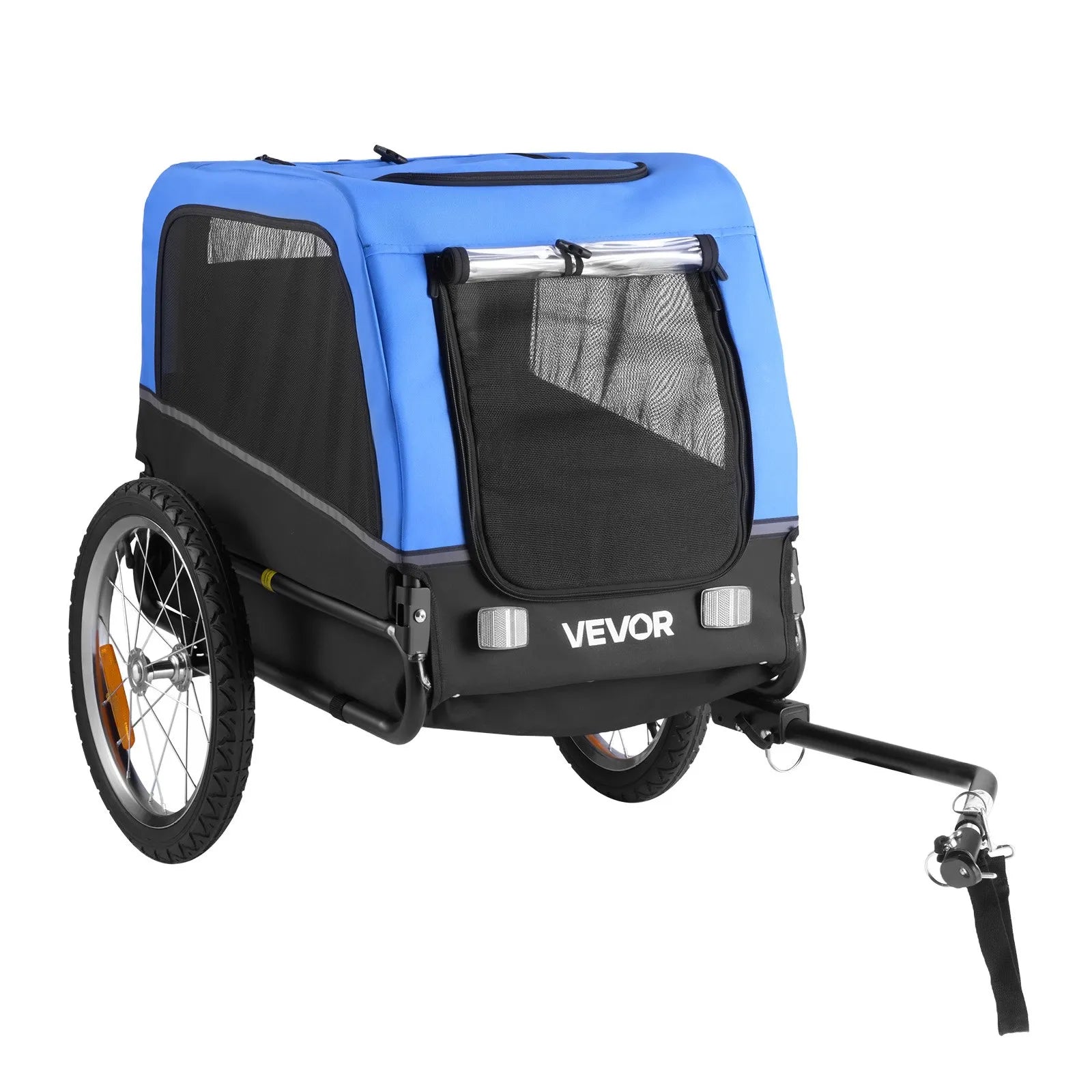 VEVOR suņu piekabe velosipēdam, līdz 30 kg, mājdzīvnieku pārvadāšanas rati maziem un vidējiem suņiem, ar viegli salokāmu rāmi, ātrās atvienošanas riteni, universālu velosipēda savienotāju, atstarotāju, karogu un iekšējo siksnu