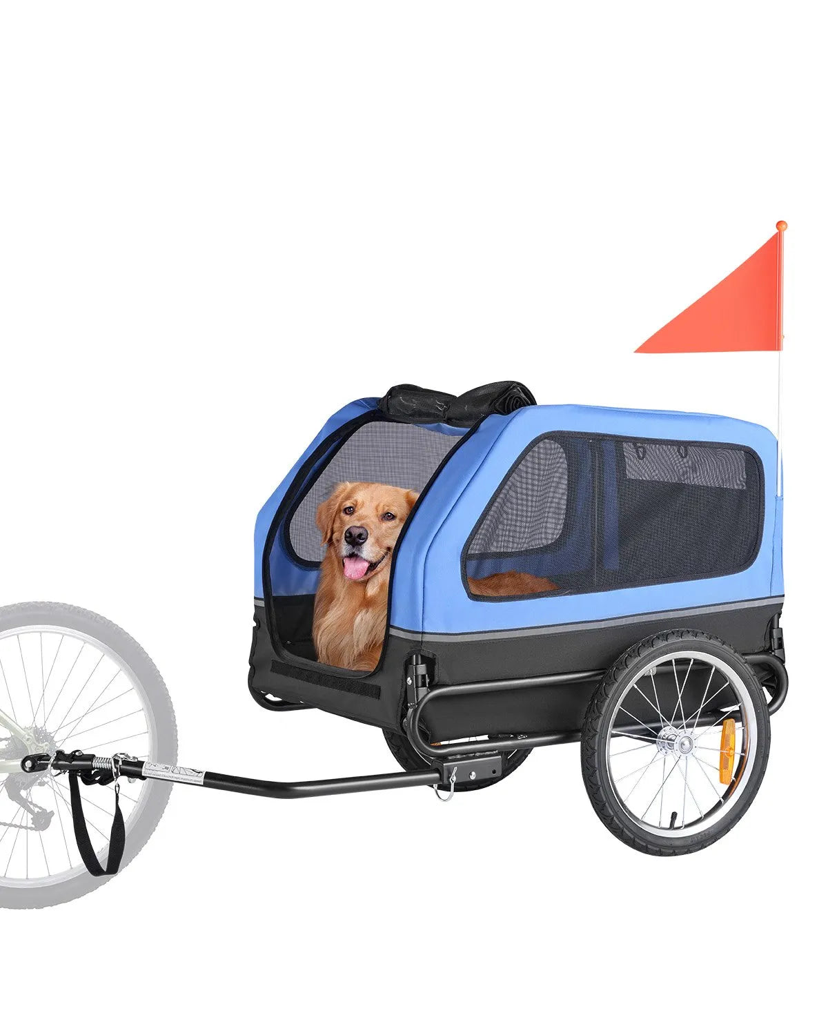 VEVOR velopiekabe suņiem, kravnesība līdz 40 kg, salokāms rāmis ar ātrās atvienošanas riteņiem, universāls velosavienotājs, atstarotājs, karogs un iekšējā pavada